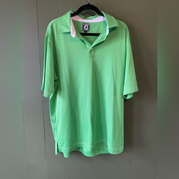 FootJoy Polo Shirt Mens XL Athletic Fit Lime Green Short Sleeve Preppy Golf Polo - Picture 13 of 13